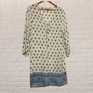 J. Valdi blue & white boho paisley print long sleeve dress Size L